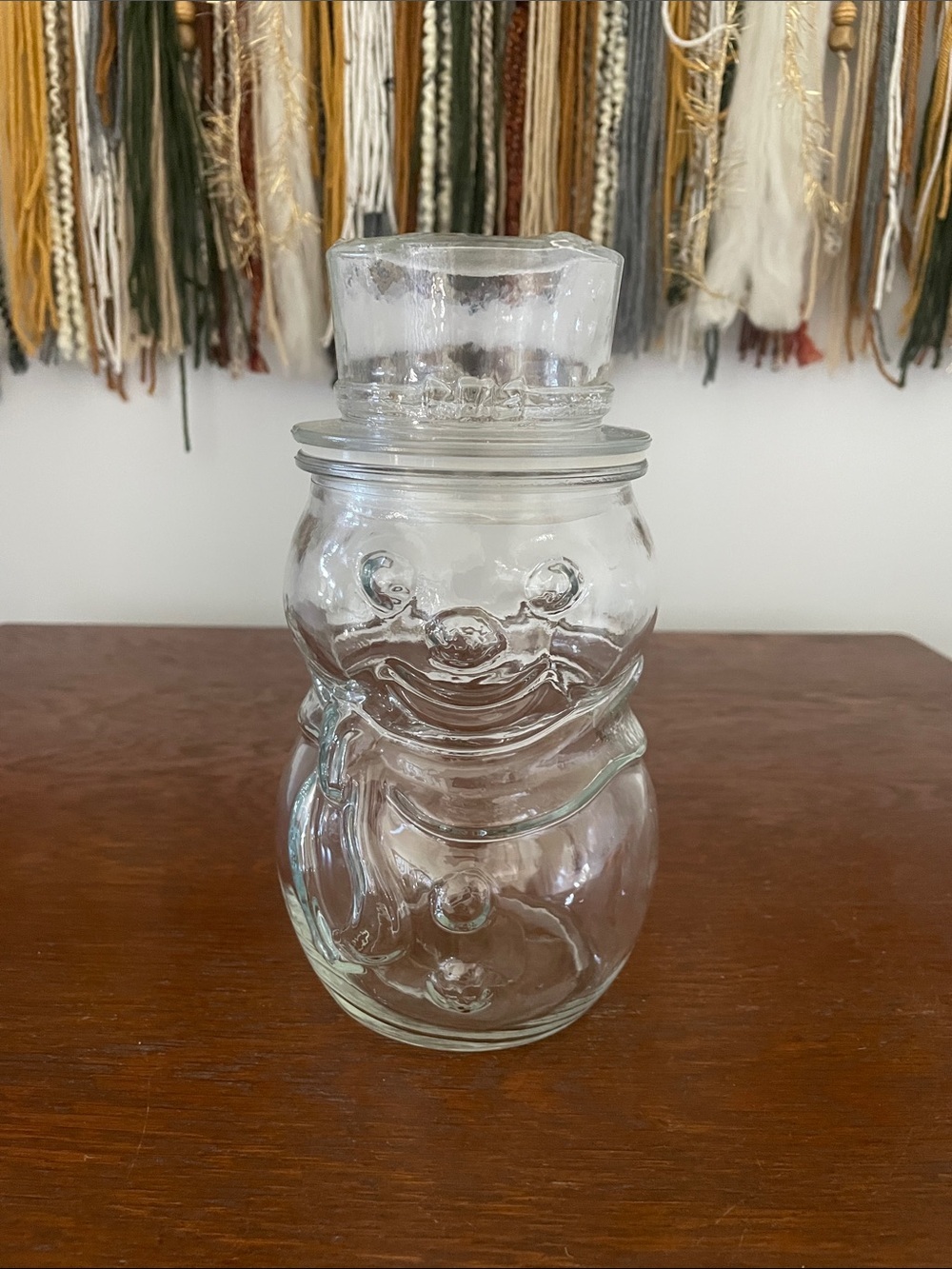 Clear Glass Snowman Jar - Decorative Kitchen Canister